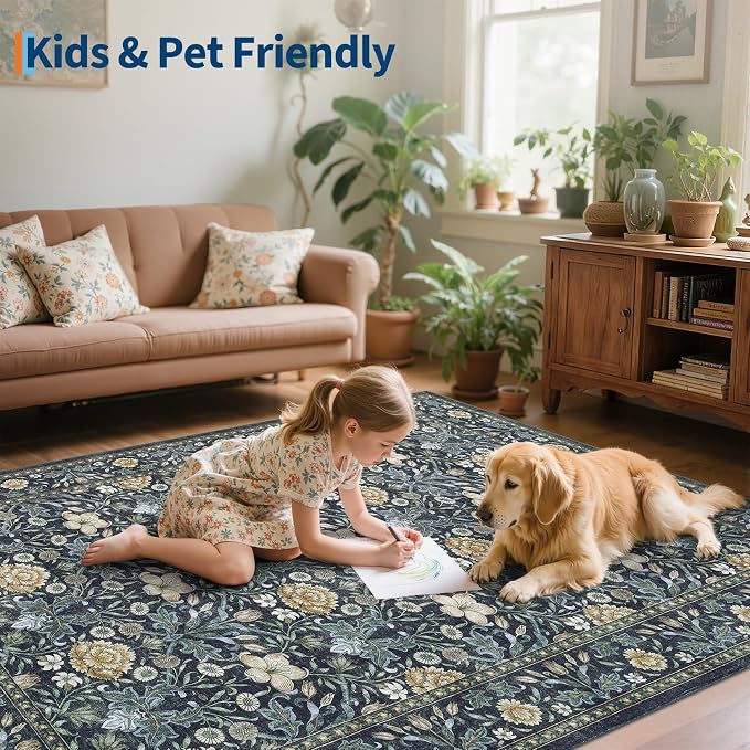GarveeHome Washable Area Rug 6x9, Soft Vintage Floral Bedroom Rug Non Slip Low - Image 7