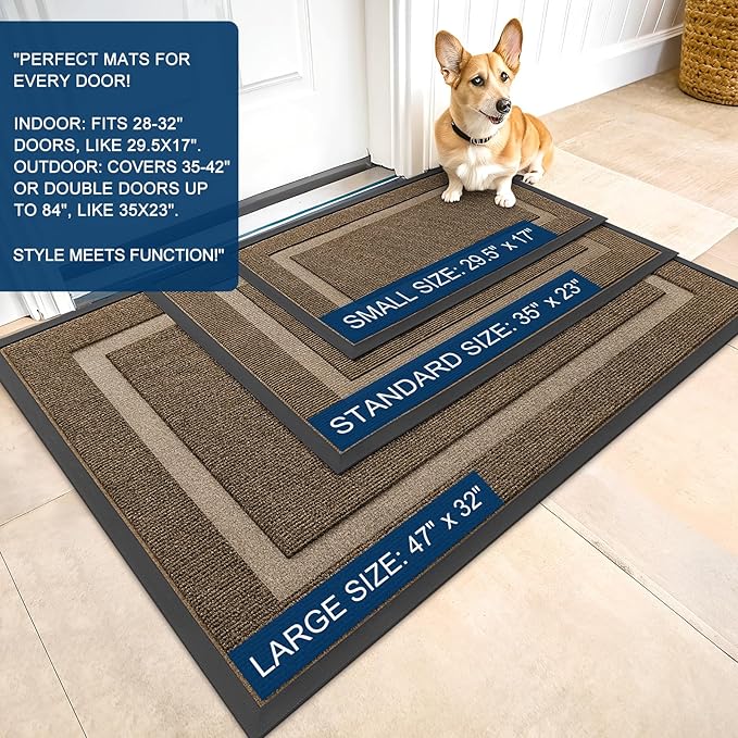 OLANLY Front Door Mat 23.5x15.5, All-Season Heavy-Duty Rubber Doormat | Brown - Image 2