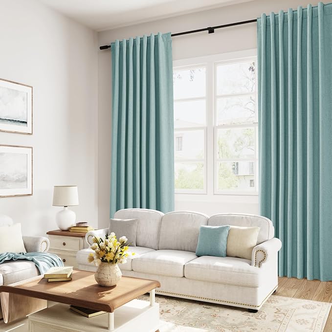100% Blackout Linen Curtains 102 Inch Length 2 Panels Set - Image 8