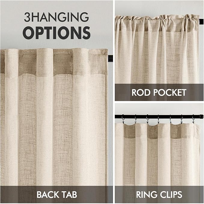 MIULEE Light Taupe Linen Curtains 52x96 Inches Long 2 Panels - Image 3