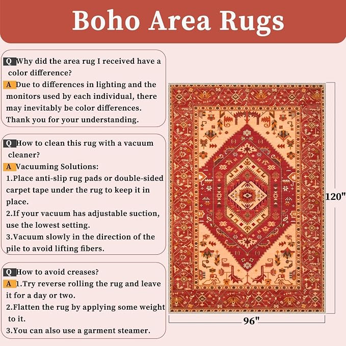SERISSA 8x10 Washable Non Slip Boho Area Rug - Image 2