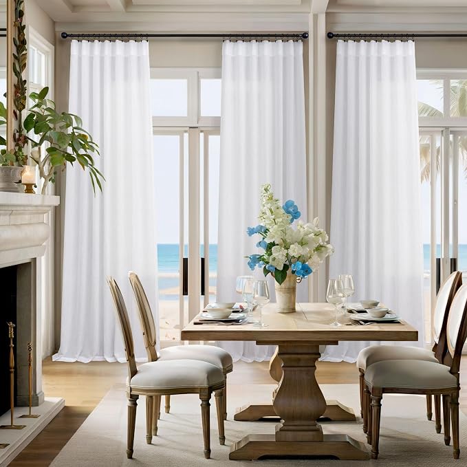 White Linen Curtains 108 Inches Long - Image 6