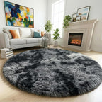 Amdrebio Tie-Dyed Dark Grey Big Round Area Rug 6Ft by Amdrebio