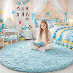 Amdrebio Light Blue Shag Round Area Rug 4Ft - Image 7