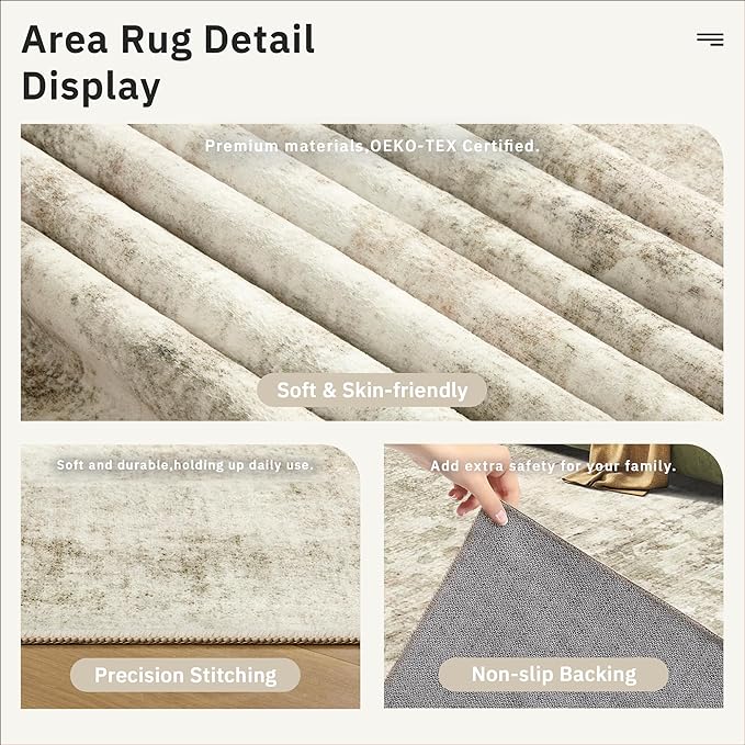 Soalmost Runner Rug 2'6"x8' Kitchen Hallway Runners Abstract Beige/Gray | - Image 6