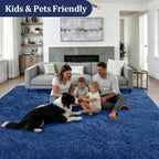 Area Rug Living Room Bedroom: 6x9 Fluffy Plush Shag Carpet Blue | - Image 4