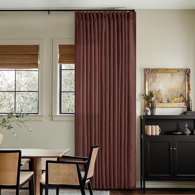 Chestnut Brown Thick Linen Pinch Pleated Curtains 120 Inches Long 2 Panels | by Twodrapes