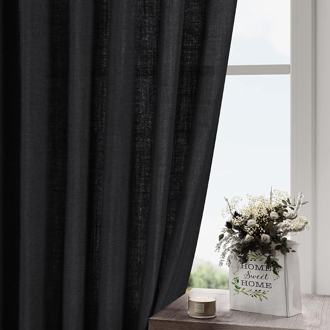 Black Extra Long Curtain 130 inches Long 2 Panels Set - Image 2