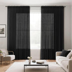 Black Large Window Curtains Light Filtering Semi Sheer Privacy Linen Textured - Image 7