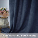 Navy Curtains 38 Inch Wide for Living Room 2 Panels Set Back Tab Rod Pocket - Image 7