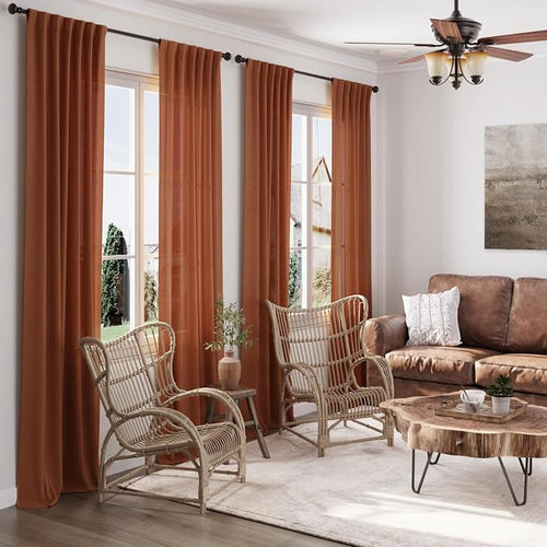 2 Panels Terracotta Linen Curtains 108 inches Long - Image 2