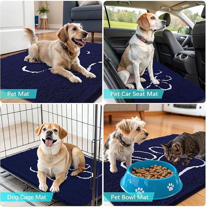 OLANLY Dog Door Mat for Muddy Paws 48x30, Paw Print Design Chenille Mud Mat | - Image 7