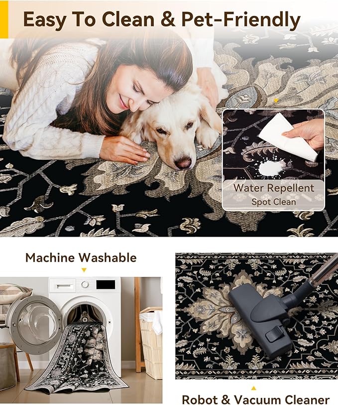 RELEANY Washable Area Rug, Small 2'x4', Water Repellent, Pet Friendly, Vintage - Image 4