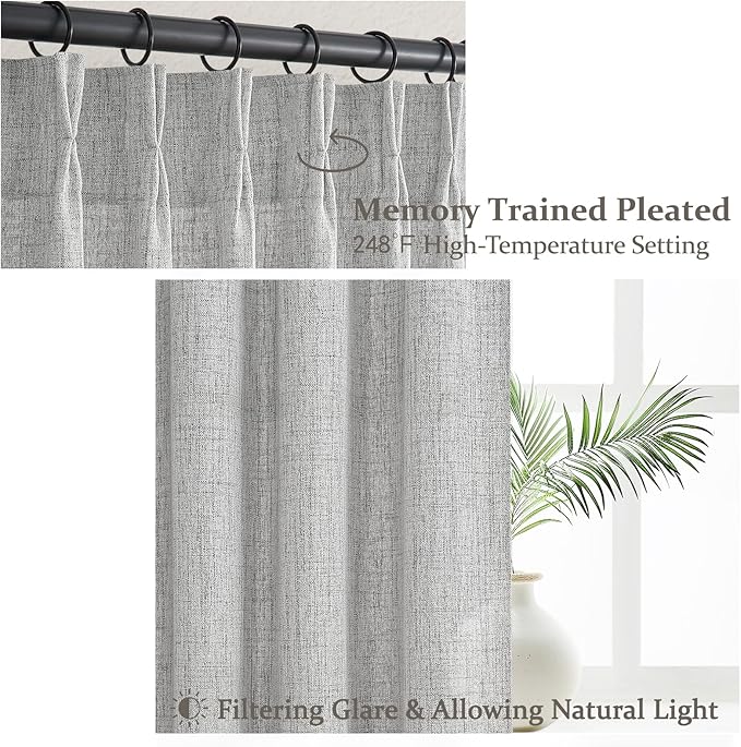 Linen Textured Sheer Light Grey Curtains 102 Inches Long - Image 3
