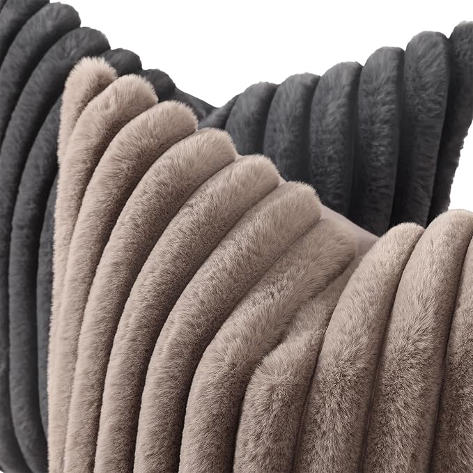 decorUhome Fall Faux Fur Throw Pillow Covers 12x20 Set of 2 Dark Grey | - Image 2