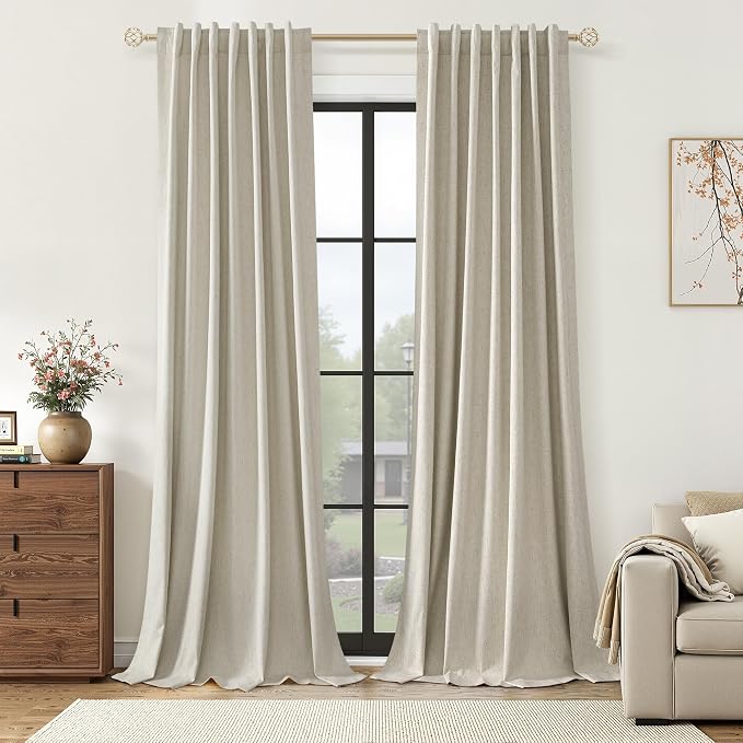 100% Blackout Linen Curtains for Bedroom 84 inches Long, Thermal Insulated Room by Guken