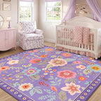 RELEANY Floral Washable Square 6ft Area Rug Purple/Pink | Flower Carpet Print - Image 8
