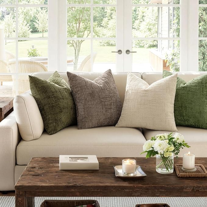 MIULEE Chenille Textured Throw Pillow Covers Taupe Grey 20x20 Set of 2 | Slubby - Image 7