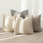 MIULEE Decorative Chenille Pillow Covers Neutral Beige 16x16 Pack of 4 | Modern - Image 3