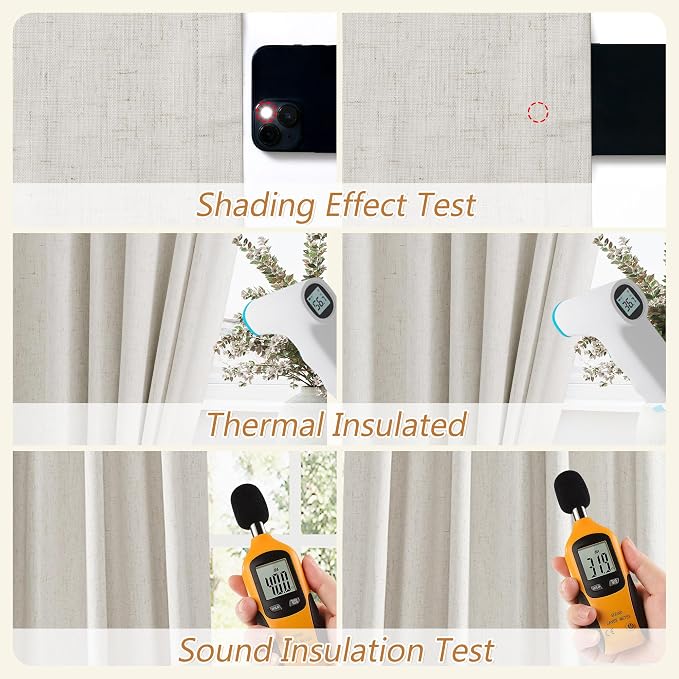 100% Blackout Boho 96 Inches Long Natural Linen Curtains Floor to Ceiling Drapes - Image 5