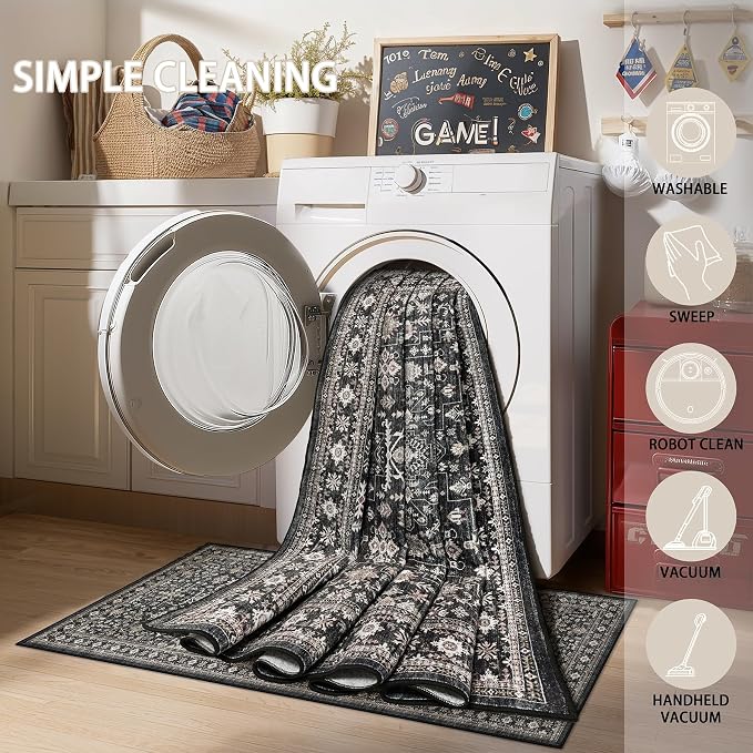 Grey Hallway Runner Rug 2x8 for Kitchen Bathroom | Non Slip;Machine Washable; - Image 6