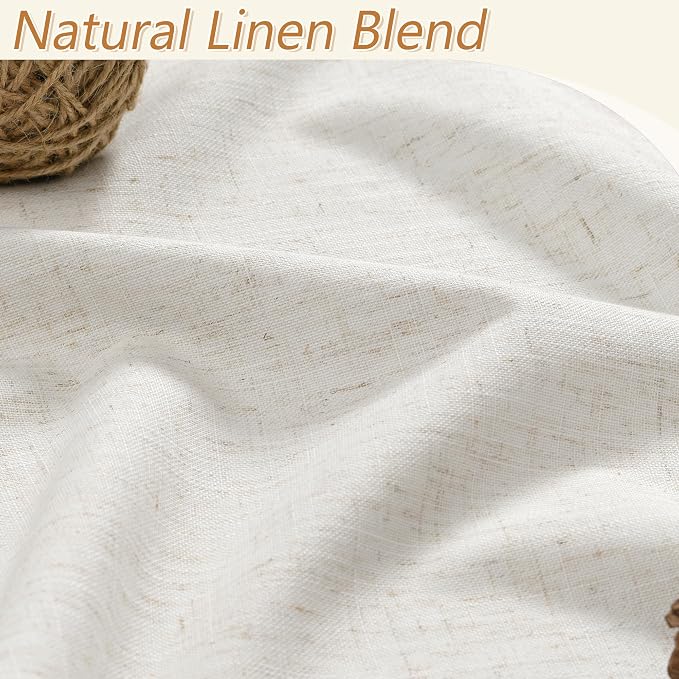 Beige White 100% Blackout Linen Curtains 110 Inch Length 2 Panels Set - Image 6