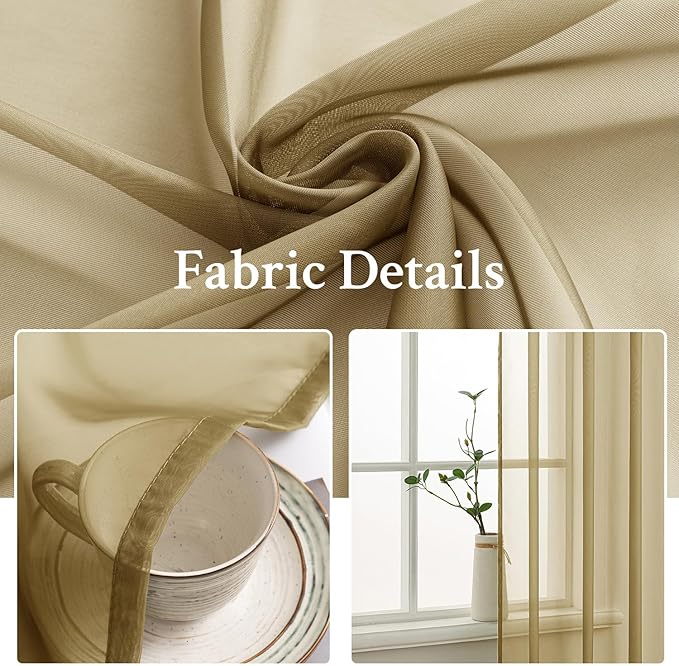 MIULEE Dark Gold Sheer Curtains 84 Inches Long 2 Panels, 54 X 84 Inches | Light - Image 3