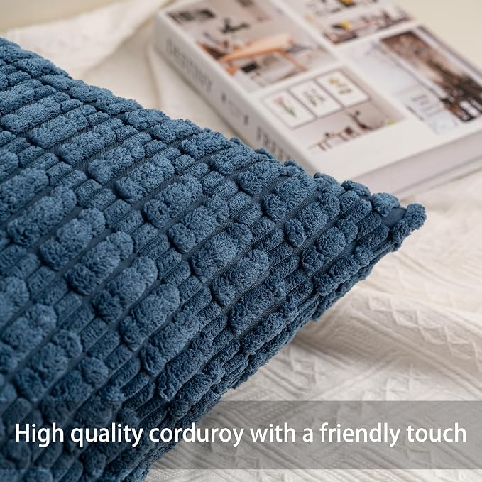 Pack of 2 Corduroy Decorative Throw Pillow Covers 24x24 Inch, Sky Blue | Fall - Image 2