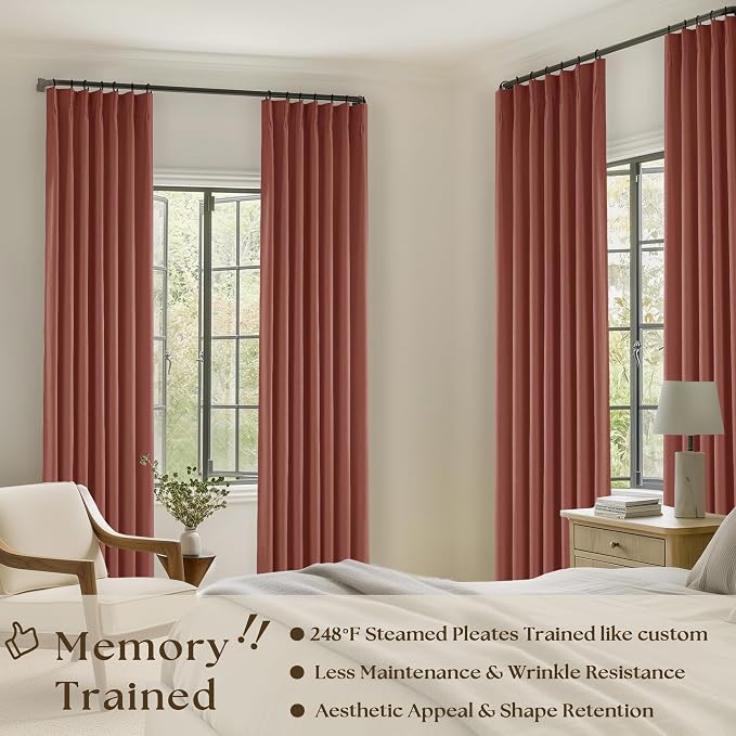 Firebrick Pinch Pleated Blackout Linen 45 Inch Curtains - Image 2