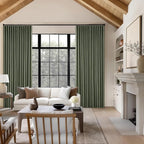 Olive Green Pleated Linen Blackout 102 Inch Curtains - Image 8