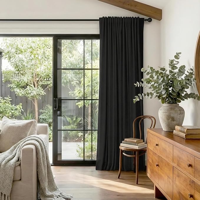 Linen Textured Total Blackout Sliding Door Curtains 84 Inches Long, Thermal - Image 5