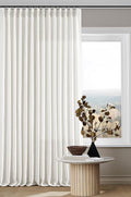 Beige White Pinch Pleated Linen Curtains 98 Inches Long 2 Panels | Light by Twodrapes