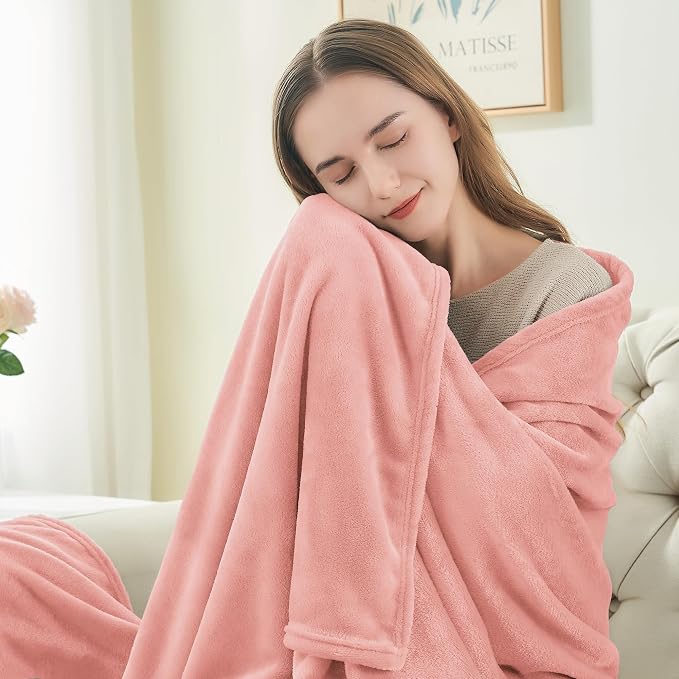 BEDELITE Fleece Blanket Soft Plush Queen Size Bed Blanket Pink 90"x90" | Ultra - Image 3