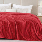 BEDELITE 3D Ribbed Jacquard Red Blankets Queen Size - Image 7