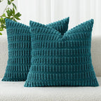 MIULEE Corduroy Decorative Throw Pillow Covers 20x20 Teal Pack of 2 | Soft Boho by MIULEE