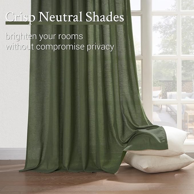 Topfinel Olive Green Pinch Pleated Linen Curtains 100 Inch Length 2 Panels - Image 3