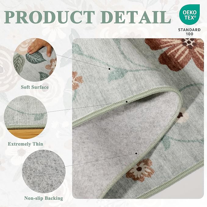 DUKINO 2x6 Runner Rug for Hallway Washable Kitchen Rugs Non Slip Sage Green | - Image 5