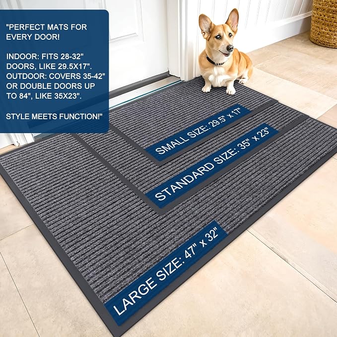 OLANLY 2-Pack Front Door Mats 59x34, Waterproof Heavy-Duty Doormats | Grey - Image 2