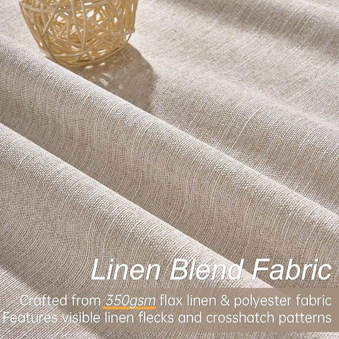 Topfinel 100 Inch Long Black Out Burlap Custom Curtains, Natural Linen Tweed - Image 2