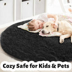 Amdrebio Black Shag Round Circle Rug 5Ft - Image 4