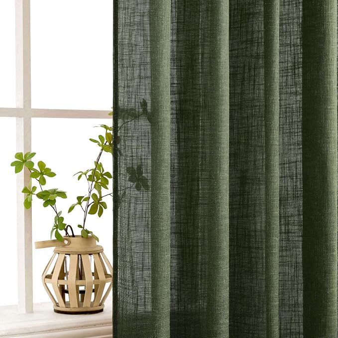 MIULEE Olive Green Linen Curtains 42x84 Inch Length 2 Panels - Image 5