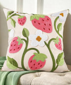 Embroidered Throw Pillow Cover 18x18 Inch, Branch Strawberry | Decorative by Kokaaee