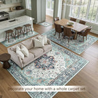 RELEANY Washable Area Rug, Teal Green/White/Navy | Non-Slip, Water Repellent - Image 7