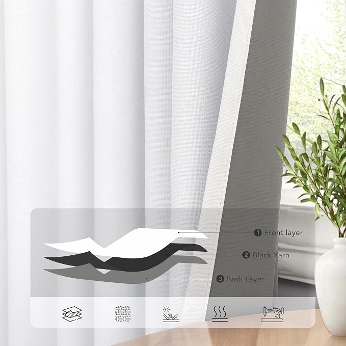 White Blackout Curtains 96 Inches Long 2 Panel Burg - Image 5