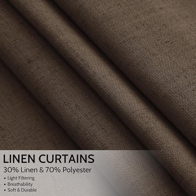 Chocolate Linen Blend Light Filtering Back Tab Curtains 102 Inches Long - Image 2