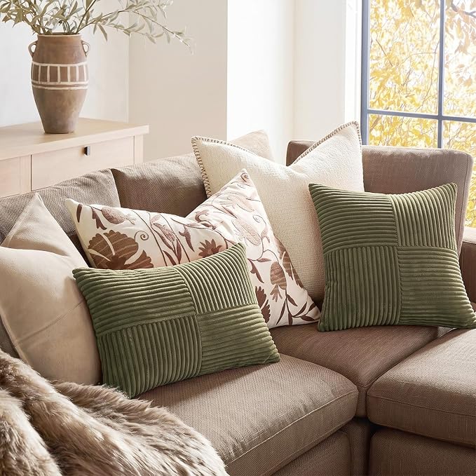 Fancy Homi 2 Packs Olive Green Decorative Throw Pillow Covers 22x22 Inch - Image 5