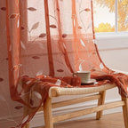 MIULEE Terracotta Sheer Fall Curtains 2 Panels Leaf Patterned, W52 x L54 | - Image 2