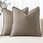 MIULEE Decorative Linen Euro Sham Pillow Covers 24x24 Inch Tan Taupe | Boho by MIULEE