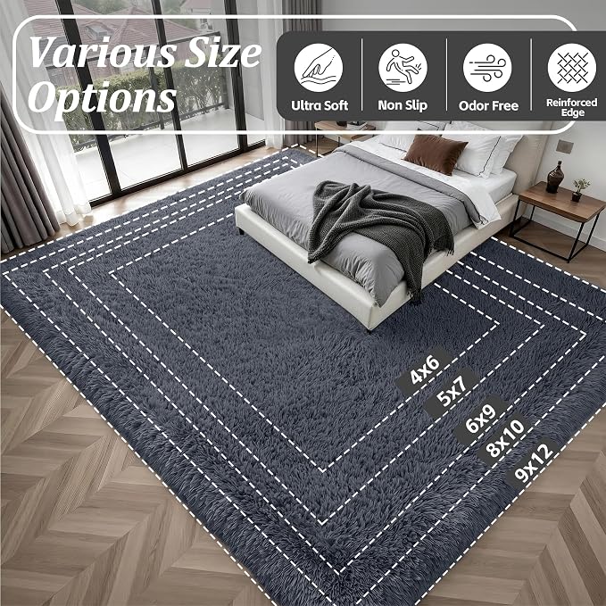 9x12 Area Rug Living Room Bedroom: Fluffy Plush Shag Carpet Grey | - Image 9