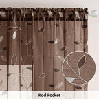MIULEE Chocolate Brown Sheer Curtains 2 Panels Leaf Patterned, W52 x L84 | - Image 6